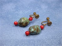 Vtg Turquoise & Coral Earrings
