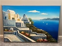 Vibrant Oil Painting of Santorini Greece