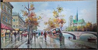 Unframed Paris Scene Oil on Canvas