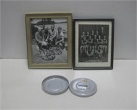 Two Framed Photos & Empty Reel Case See Info