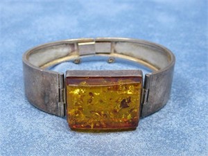 Sterling Silver Amber Cuff Tested