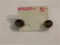 MARIAM HASKELL TIGERS EYE EARINGS SIGNED ON THE BA