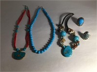 TUQUOISE ~ 3 NECKLACES, 2 RINGS