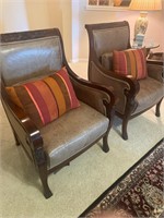 2x Leather Armchairs w/Detail