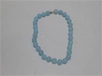 Vtg Blue Glass Bead Necklace 14K Clasp