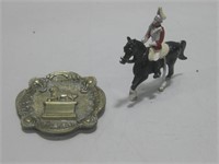 Waterloo Brass Ashtray & Lead Horse & Rider