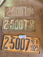Vintage 1925, 1926 & 1927 Nebraska License Plates