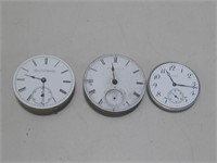 Three 2" Vtg Pocket Watch Clock Parts Untested