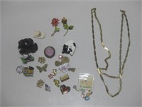 Assorted Pins & Chains Costume Jewelry
