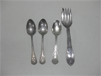 Three Vtg Spoons & A Fork Longest 8.5"