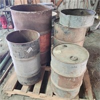 Barrels & Oil Pan - 1 Barrel Has unknown Contents
