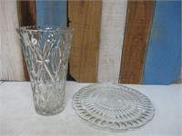 Cut Glass Plate & Vase