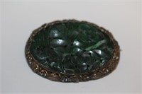 Antique Chinese Jade and Sterling Brooch