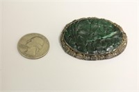 Antique Chinese Jade and Sterling Brooch