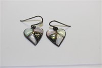 A Pair of Inlaid Sterling Heart Shape Earrings
