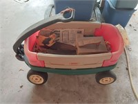Little tikes wagon, shoe shine box, saws, and cow