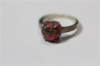 A Sterling and Red Stone Ring