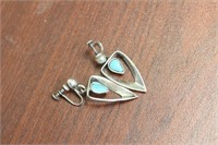 Pair of Signed Vaintage Silver Turquoise Earrings