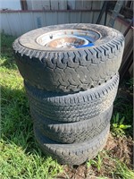 (4) 5 Hole 15" Rims & Tires -condition unknown