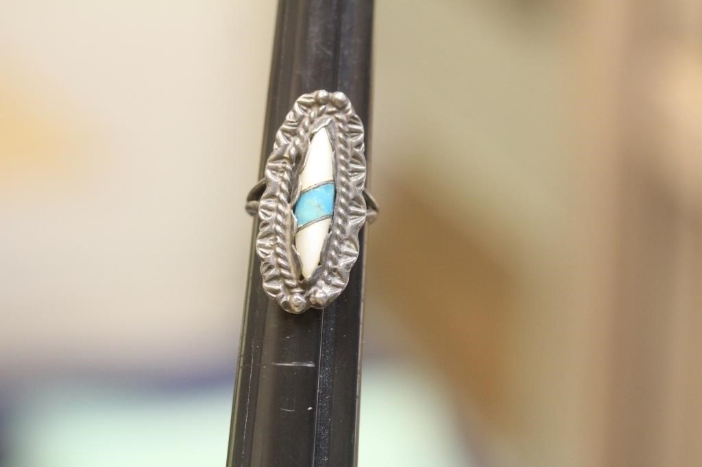 Sterling, Mother of Pearl and Turquoise Ring
