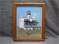 Framed Painting Of Point Lookout Lighthouse, Circa
