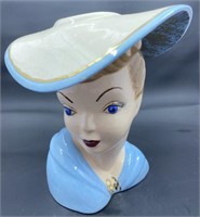 Mid Century Signed Blue Lady Head Vase
