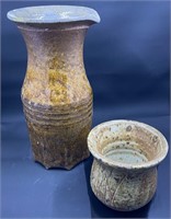 Signed Stoneware Ewer and Cup Pair