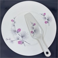 Canonsburg China Cake Plate and Serving Knife