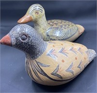 Mid Century Talavera Mexican Pottery Bird Pair