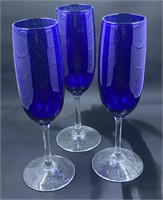 Cobalt Blue Stemmed Champagne Flute Trio