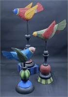Folk Art Style Bird Figurine Trio