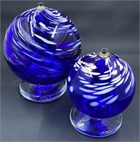 Vetro Signed Cobalt Blue Swirl Design Glass Lamps