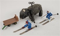 Vintage Windup Bear, People Skiing, and Wagon