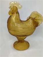 Mid Century L.E Smith Amber Glass Nesting Rooster