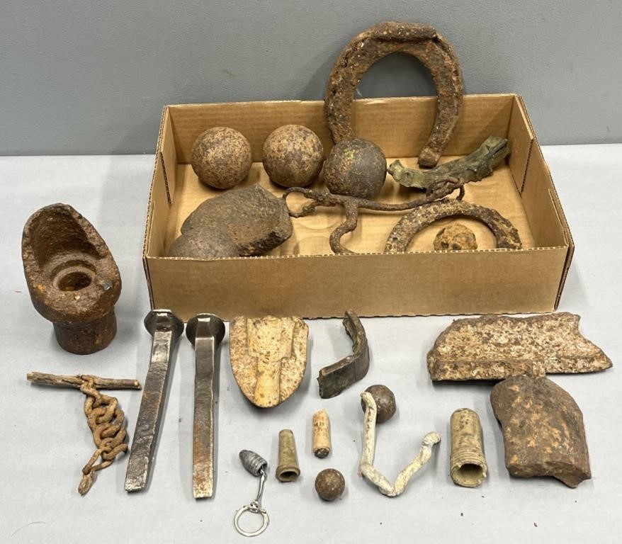 Cannon Balls; Railroad Spikes & Artifacts Lot