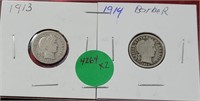 2X BID - 1913, 1914 BARBER DIMES