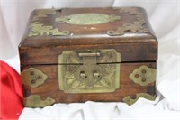 A Chinese Rosewood and Jade Jewelry Box