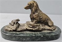 Baldwin Brass On Marble Dog & Frog Sculpture