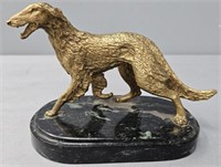 Cast Brass Dog On Marble Sculpture