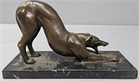 Bronze Dog Figure Marble Base Signed
