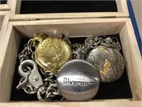 POCKET WATCHES IN WOODEN BOX