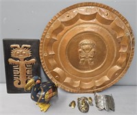 Copper Plaque & Meso American Decoratives Lot