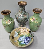 Cloisonne Vases & Bowl Lot Collection