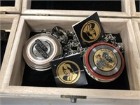 HARLEY POCKET WATCHES IN WOODEN BOX