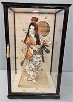 Japanese Geisha Doll & Display Case