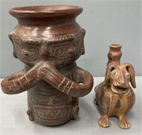 Folk Pottery Ethnographic Bowl & Pitcher