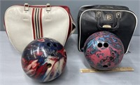 2 Vintage Bowling Balls & Bags