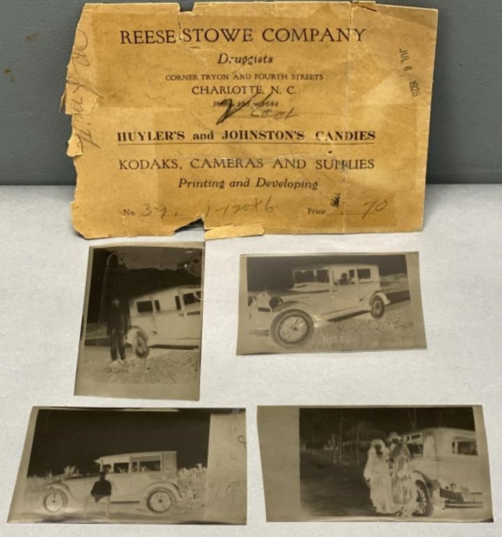 4 Antique Automobile Negatives circa 1926