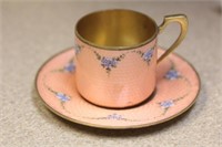 Antique Japanese Ginbari Cloisonne Cup and Saucer
