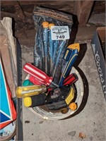 Screwdrivers, measure tape, utility knife